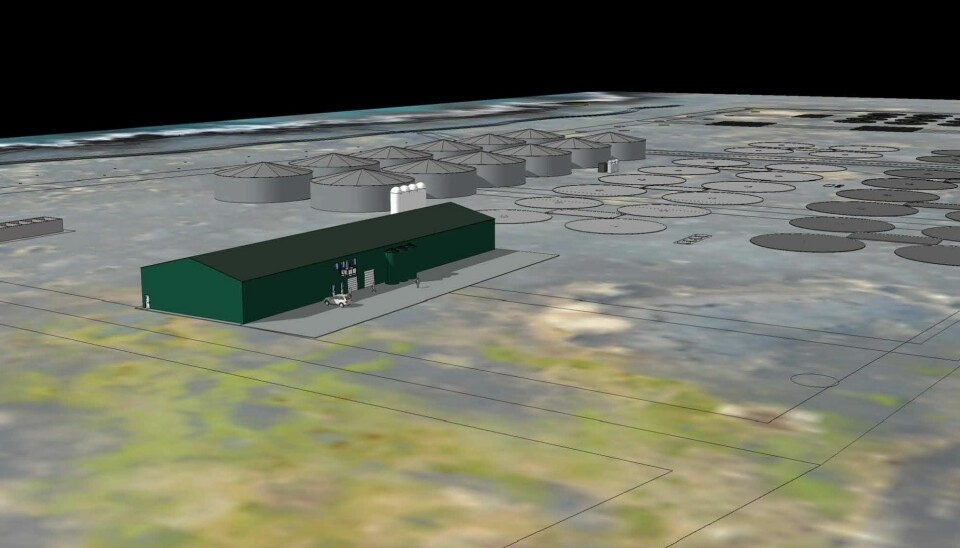 Una representación por computadora de las instalaciones de cultivo de smolt.