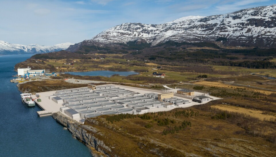 Ilustración de la nueva instalación en tierra de Arctic Seafarm en el municipio de Nesna, en la costa de Helgeland.